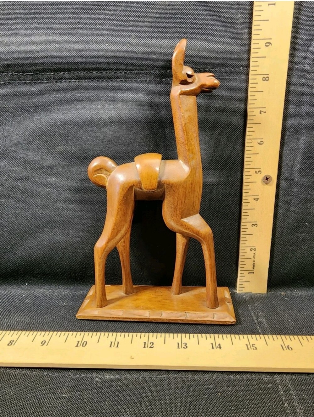 Vintage Peruvian Folk Art Handcarved Teak Wood Llama